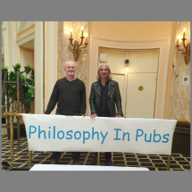 "National Philosophy Festival in Liverpool", England, June 2019. About "Morality", "Nationhood", "Identity" and "How to Defend yourself from crooked Thinking!" (Über Moral, Nationalität, Identität und Wie verteidigt man sich gegen falsches Denken). Mit David Spencer, Schriftsteller und baKum Mitarbeiter.